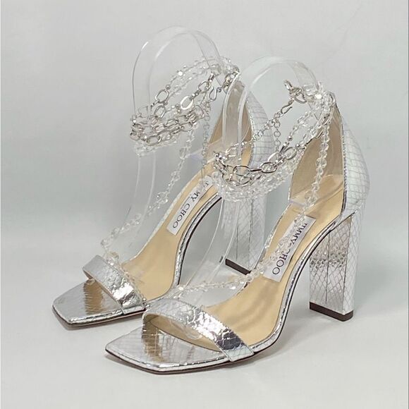 Jimmy Choo Neena Croc-Embossed Metallic Leather Embellished Sandals size 36.5 - Picture 3 of 14
